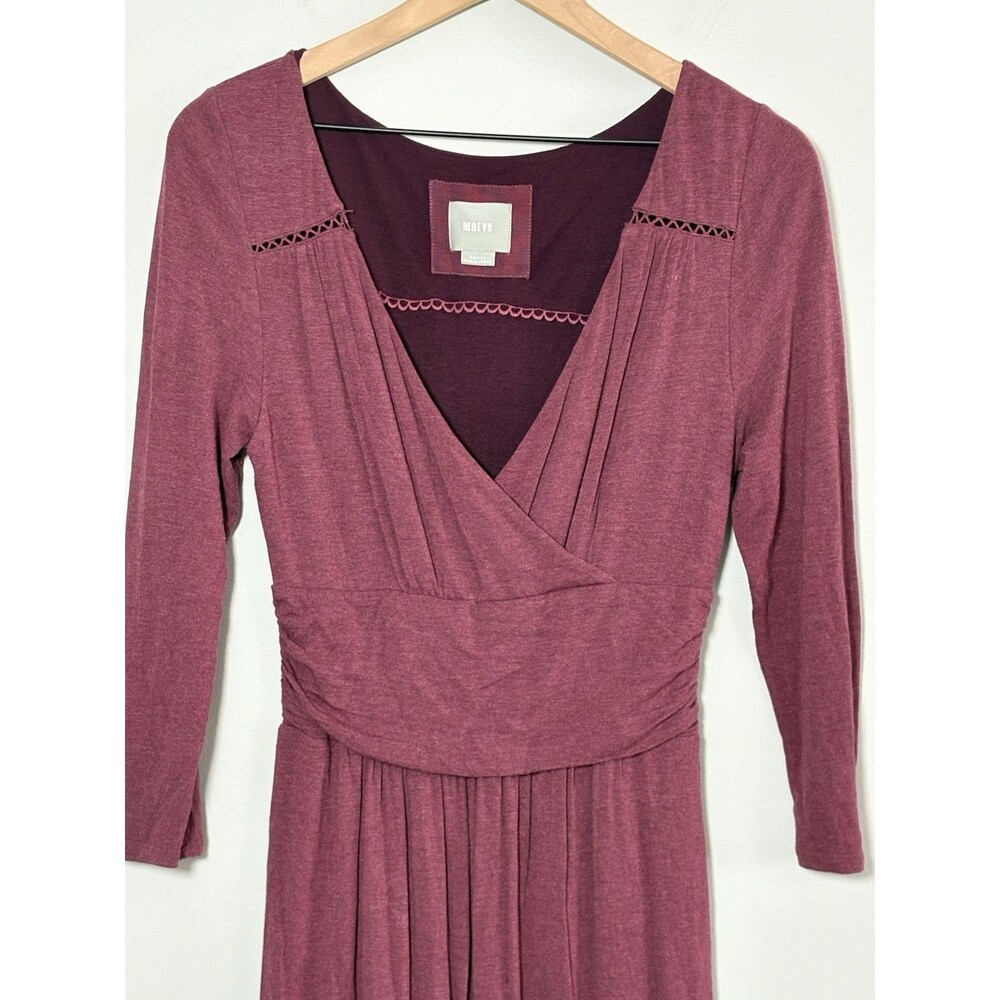 Maeve Anthropologie Galena Dress Women Small Burgundy Midi 3/4 Sleeve Boho - Picture 4 of 7